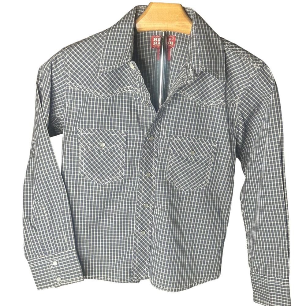 Red Ranch long sleeve western plaid shirt w/pearl snaps boys size med